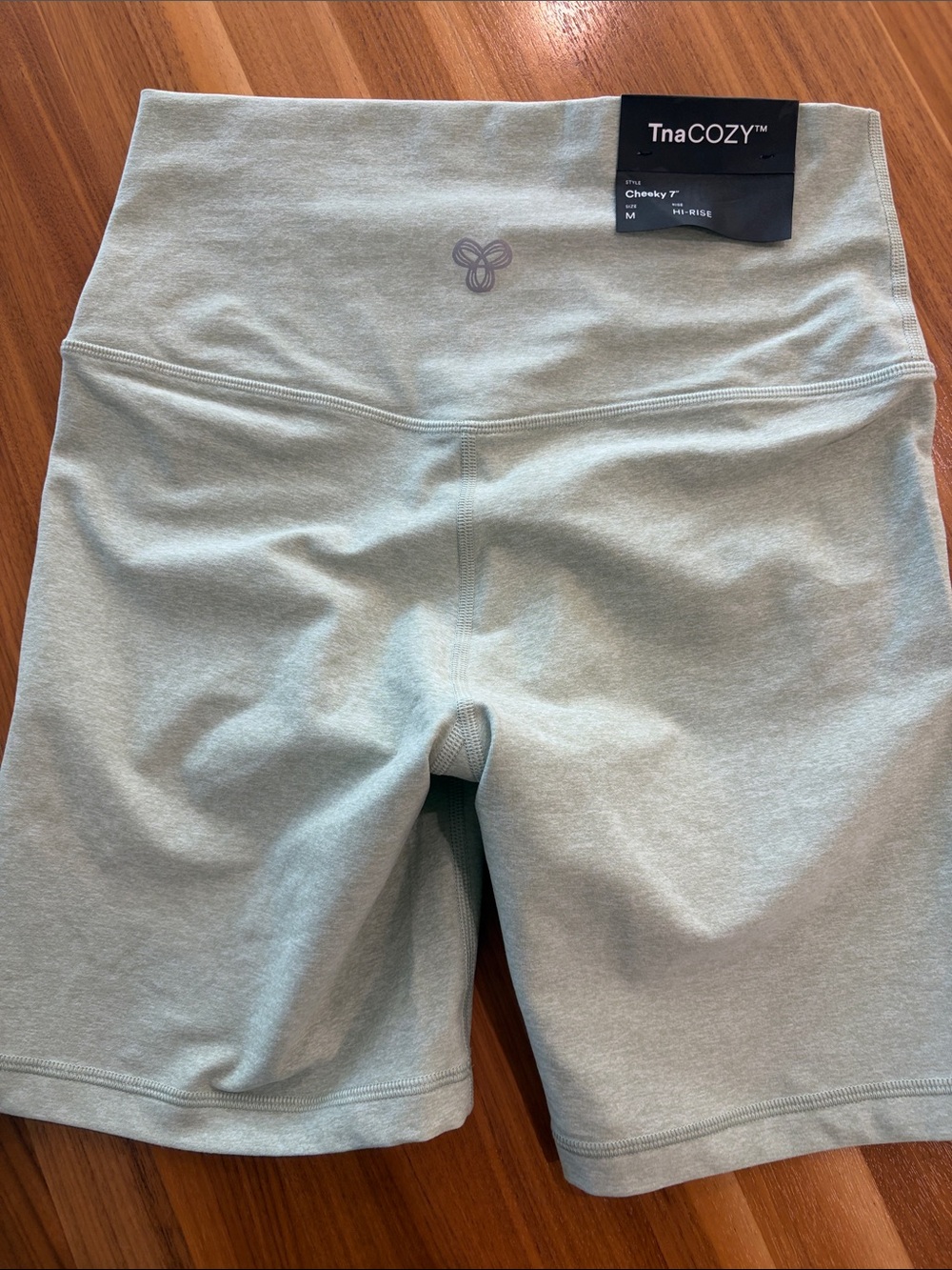 TNA Cozy Cheeky 7" High-Waist Bike Shorts in Light Sage